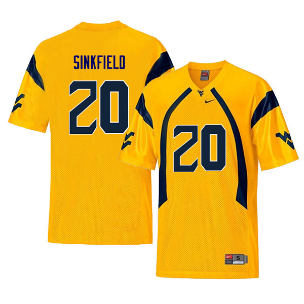 NCAA Men's Alec Sinkfield West Virginia Mountaineers Yellow #20 Nike Stitched Football College Retro Authentic Jersey QZ23I20XM